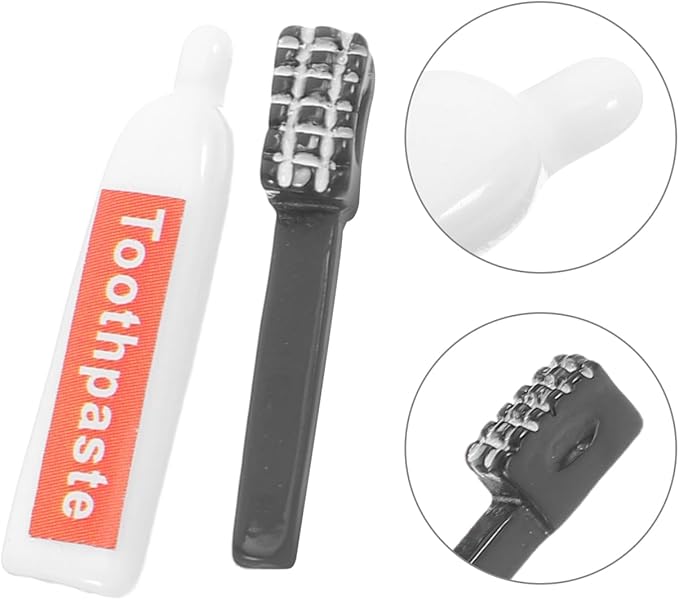 Lurrose 10pcs Simulation Toothpaste Toothbrush Mini Doll Dolls House Miniature Scene Model Charm for Crafts Making Mini Decor Phone Case Accessories Household Epoxy Hair Accessories