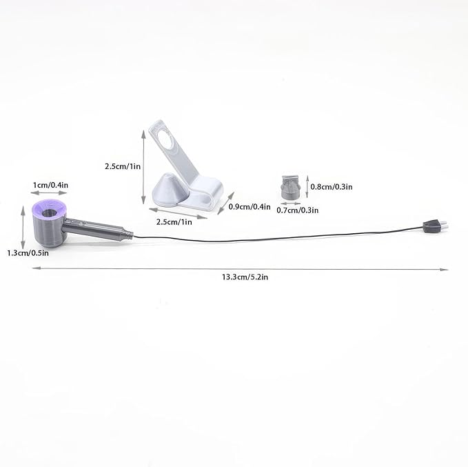 1:12 Scale Miniature Hair Dryer Set w/Stand, Nozzle: Realistic Model for Dollhouse Bathroom, Bedroom Vanity, Hair Salon, Adult Collector (Purple)