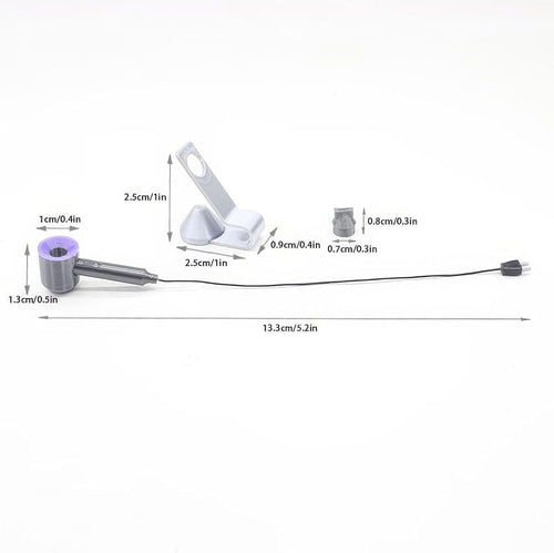 1:12 Scale Miniature Hair Dryer Set w/Stand, Nozzle: Realistic Model for Dollhouse Bathroom, Bedroom Vanity, Hair Salon, Adult Collector (Purple)