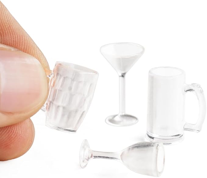 Odoria Dollhouse Drinking Glasses Miniature: 1/12 Scale Wine Cocktail Glass for Kitchen Bar - Mini Beer Mug Stein Highball Glass Clear 4Pcs