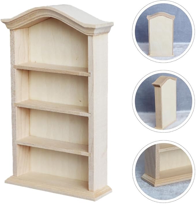 HANABASS Mini Storage Rack 1/12 Scale Dollhouse Bookshelf Model Wooden Shelves for Dollhouse Accessories and Miniature Display