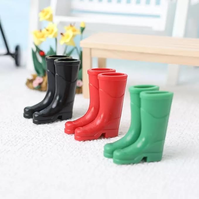 1Pair Black 1/12 Miniature Rubber Boots Dollhouse Garden Accessories，Dollhouse Accessories, Decorations