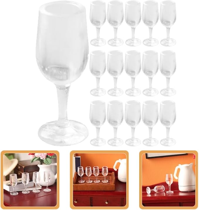 Toddmomy Set of 20 Miniature Wine Glasses: Dollhouse Miniatures for Doll House Decor, Micro Landscape, and Furniture Display
