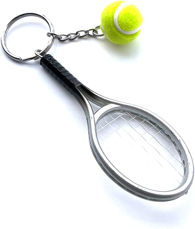 JINZHOUFZ Color Mini Tennis Racket with Ball Keychain Key Ring