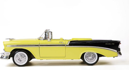 1956 Chevrolet Bel Air Alloy Model Car - 1:18 Scale Classic Lowrider Style Replica with Hydraulic Suspension Display & Custom Wheels - Collector's Edition for Display & Gifting（Yellow）