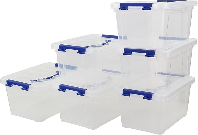 6 L Plastic Storage Box, Clear Boxes with Handles Set of 6