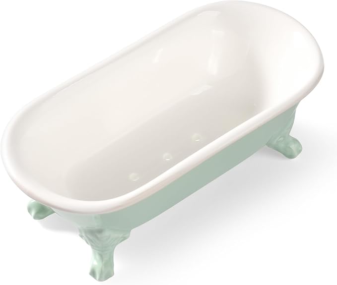 NEWHENGS 6.5" Ceramic Mini Decorative Clawfoot Bathtub Bar Soap Dish, Kitchen Sponge Holder and Shower Tray for Bathroom, 1 Pack(Bright Teal)