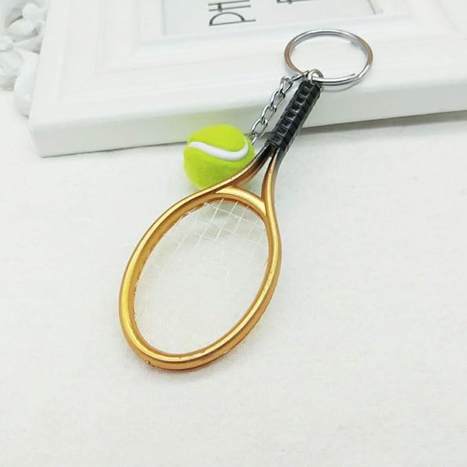JINZHOUFZ Color Mini Tennis Racket with Ball Keychain Key Ring