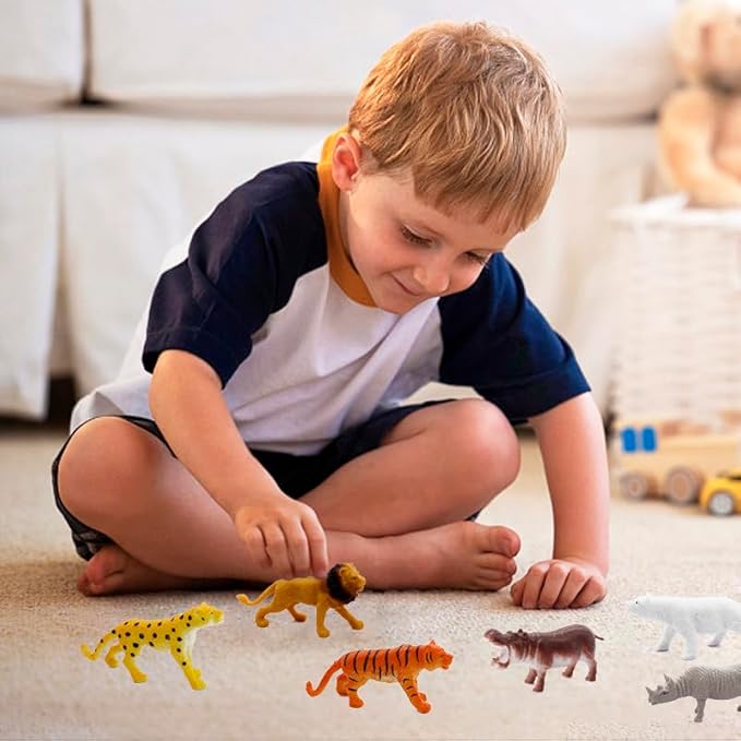 12 pcs Realistic Wild Jungle Animals Figurines Toys,Plastic African Jungle Animals Playset for Kids:Lion,Elephant,Giraffe-Ages 3, Gift for Christmas