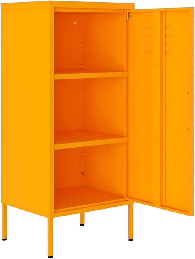 Steel Storage Cabinet, Mustard Yellow Medium Size with Adjustable Shelves, Durable Metal for Living Room or Bedroom Organization