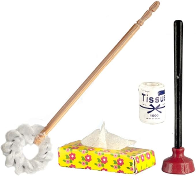 Town Square Miniatures Dolls House Traditional Toilet Brush Tissue Plunger Miniature Bathroom Accessory