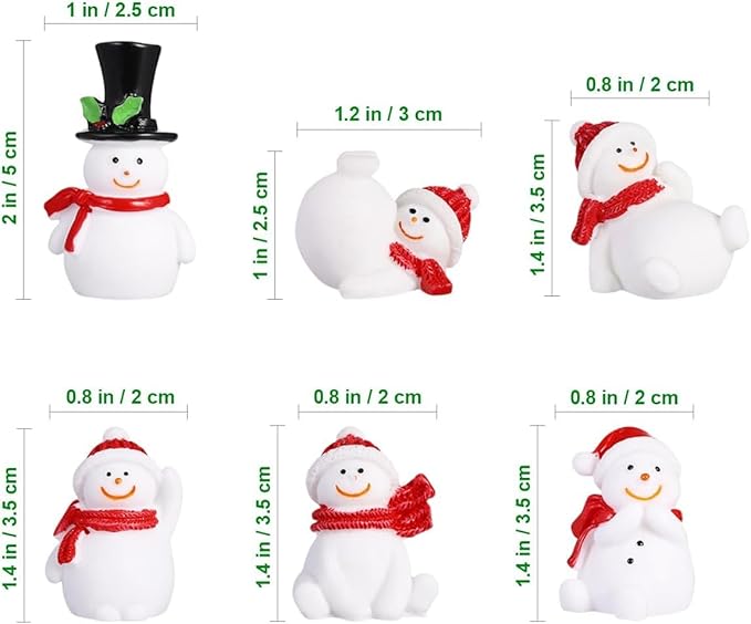 Set of 6 Mini Snowman Figurines - Cute Christmas Miniature Decor, Holiday Ornaments, DIY Festive Crafts, Home Desk Decor, PerfectGift for Christmas Idea