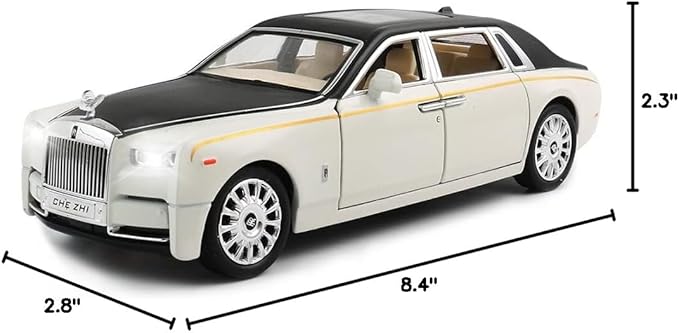 EROCK 1/24 Diecast Car Model Rolls-Royce Phantom Toy Car, Alloy Collectible Replica Pull Back Vehicles with Sound and Light for Kids Boys Girls Birthday Gift Phantom White