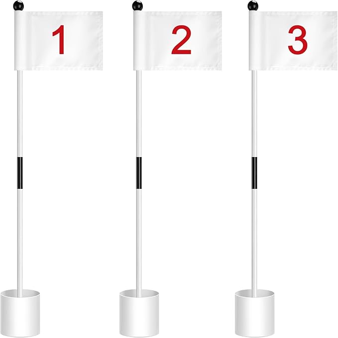 Hungdao 3 Set Golf Flagstick Mini Putting Green Flag for Yard Golf Pin Hole Cup and Flag Set Portable Practice Putting Green Flagsticks for Driving Range Backyard Gift Idea (Stylish,Mixed)