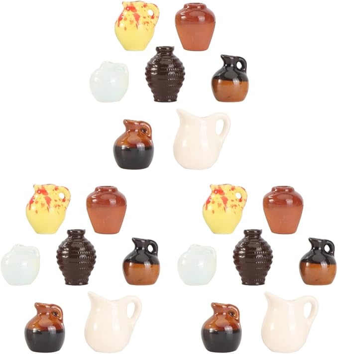 TOYANDONA 3sets Realistic Mini Scene Decor Mini Vase Ceramic Miniature Home Adornment 7pcs*3 Random Style