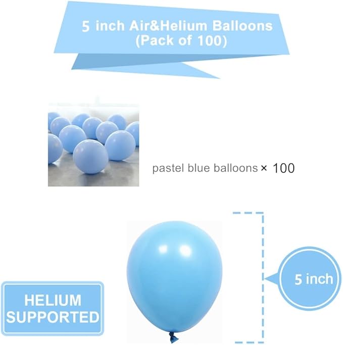 5 inch Pastel Blue Party Balloons, 100 pcs Mini Macaron Blue Latex Balloons for Birthday Wedding Baby Shower Decorations (Pastel Blue)