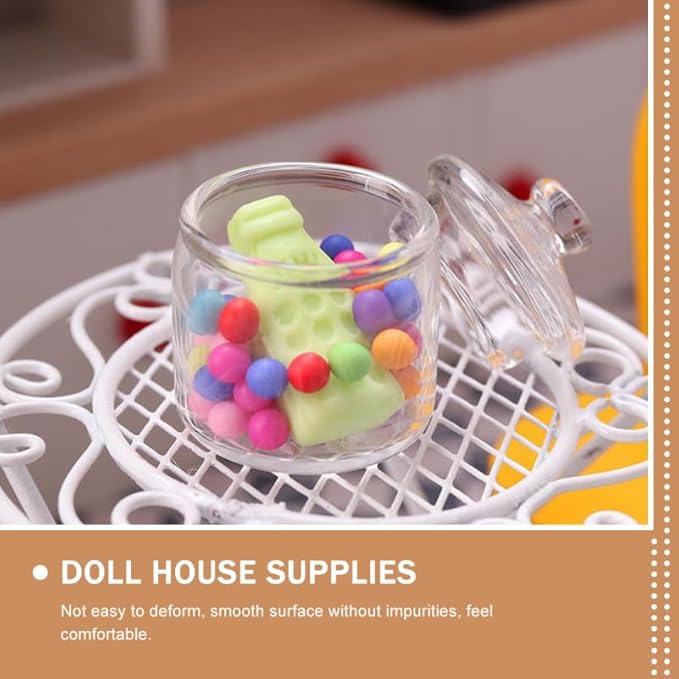 2 Pcs Miniature Glass Storage Jars with Lids for Dollhouse Decoration, Clear Mini Glass Canisters for Miniature Scenes, Creative Candy Containers