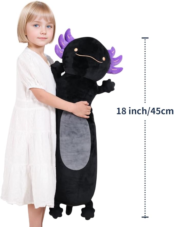 28 inch Black Axolotl Stuffed Animal, Cute Long Body Cuddle Squishy Pillow, Big Axolotl Plushies Toy Gifts for Kids, Boys for Birthday, Halloween, Christmas