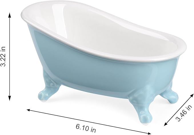 NEWHENGS 6.1" Vintage Ceramic Mini Decorative Clawfoot Bathtub Bar Soap Dish, Kitchen Sponge Holder and Shower Tray for Bathroom, 1 Pack (Baby Blue)