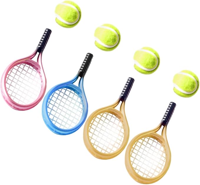 CORHAD Mini Tennis Racket for Dollhouse Decor Rackets Balls Fun Photography Props Lightweight and Compact Miniature Accessories for Creative House Layouts