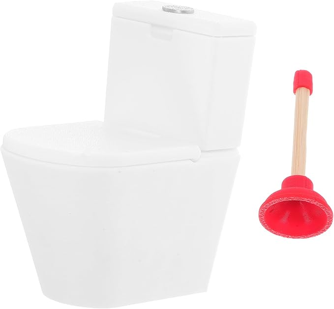 LUOZZY 2 Pcs Miniature Dollhouse Toilet with Plunger for Realistic Bathroom Model Decorations