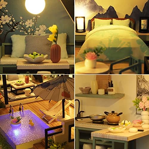 GuDoQi DIY Miniature Dollhouse Kit, Tiny House kit with Music, Miniature House Kit 1:24 Scale, Great Handmade Crafts Gift for Birthday Christmas Day, Vintage Courtyard