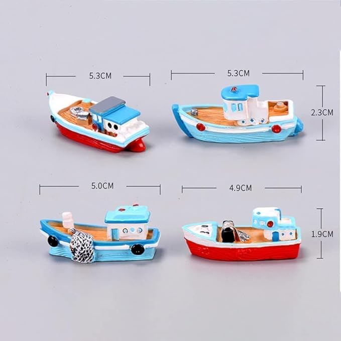 2 Pcs Colorful Miniature Dollhouse Boat Mini Fishing Boat Model Mediterranean Decor Resin Desktop Boat Ornament Ocean Beach Micro Landscape Decoration Dollhouse Accessories