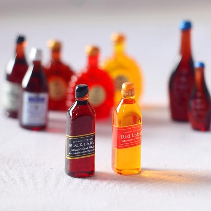 SXFSE Dollhouse Decoration Accessories, 1:12 Dollhouse Ornament 9 Pcs Mini Wine Bottles
