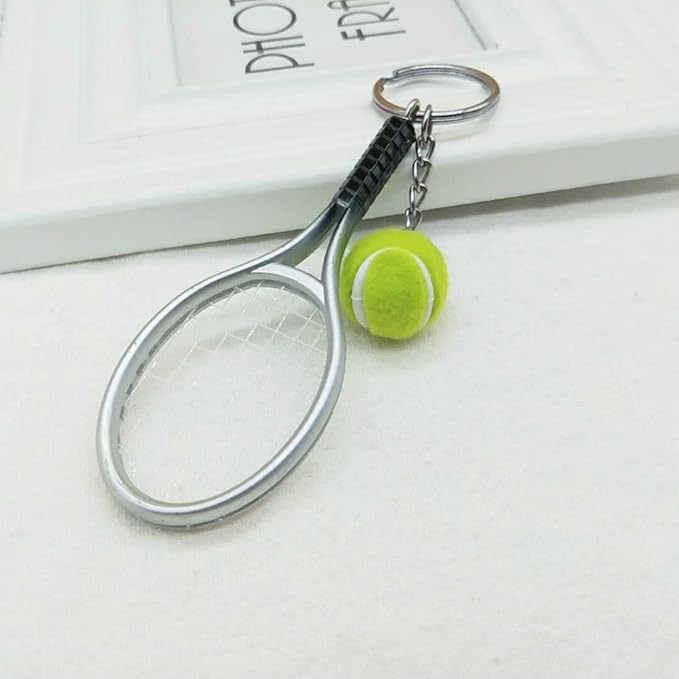 JINZHOUFZ Color Mini Tennis Racket with Ball Keychain Key Ring