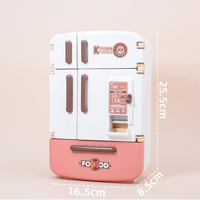1/7 Scale Large-Size Realistic Double-Door Fridge Model, Miniature Kitchen Props, Pretend-Play Fridge Set (Sky Blue Refrigerator + 30 Food Items + 30 Drinks + Shopping Cart + 8 Ice Cubes/Light-Up)