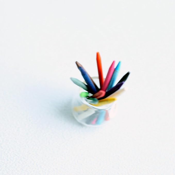 Miniature Dollhouse Colored Crayon Pencil Set with Glass, 1:12 Scale, 13 Count (Pack of 1), Multi-colored, Ideal for Dollhouse Decor, Dioramas, or Desk Decoration