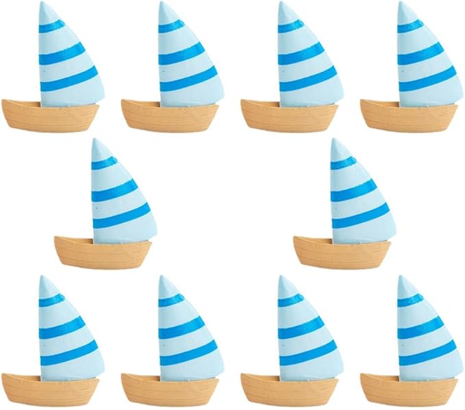 10pcs Mini Sailboat Decor Wooden Miniature Sailing Boat Model Nautical Theme Decoration Mini Fishing Boat Figurine for Fairy Garden Dollhouse Home Decor