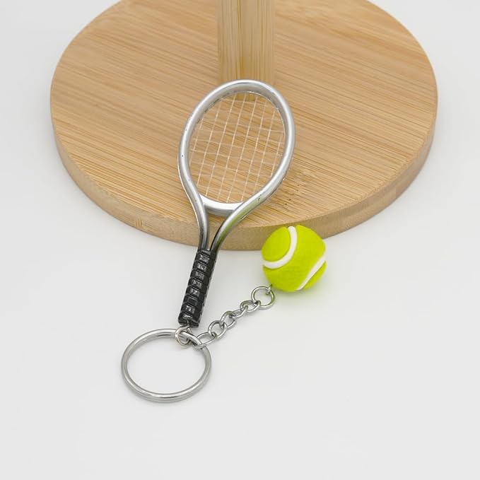 Moydolo Cute Mini Tennis Racket Keychain with Ball, Tennis Sport Lover Gifts Key Chain Ring