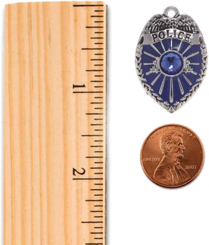 Inspired Silver - Blue Police Badge - Silver Christmas Ornament - Unique Charm Christmas Tree Ornament - Holiday Hanging Decoration