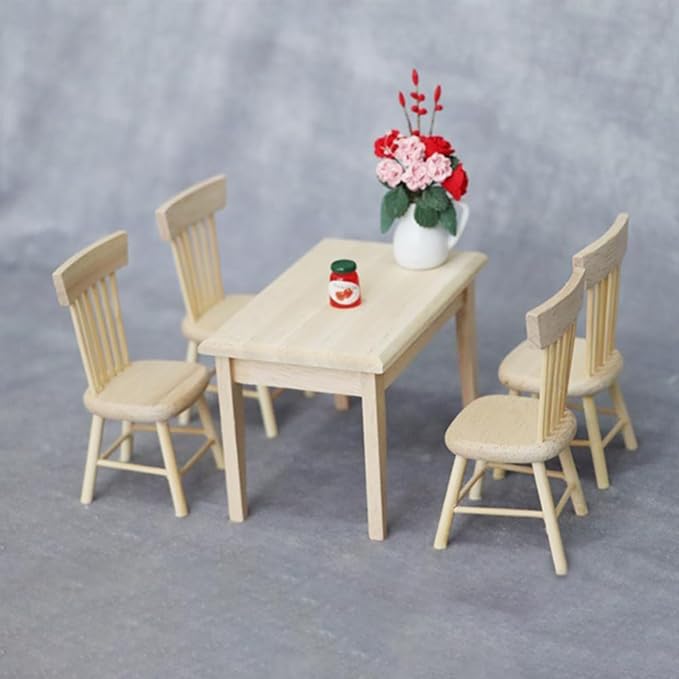 1 Set Doll Furniture Miniature Furniture Decorative 1/12 Scale Miniature Table Chair Set for Dollhouse Decoration Accessories (As Shown a)