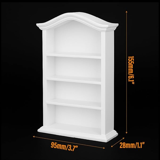 Miniature Book Shelf 1:12 Mini Bookshelf Dollhouse Furniture Accessories White Wooden Bookcase for Doll House, Books Storage Shelves, Classic Display Decoration Accessories, Cute Small Items