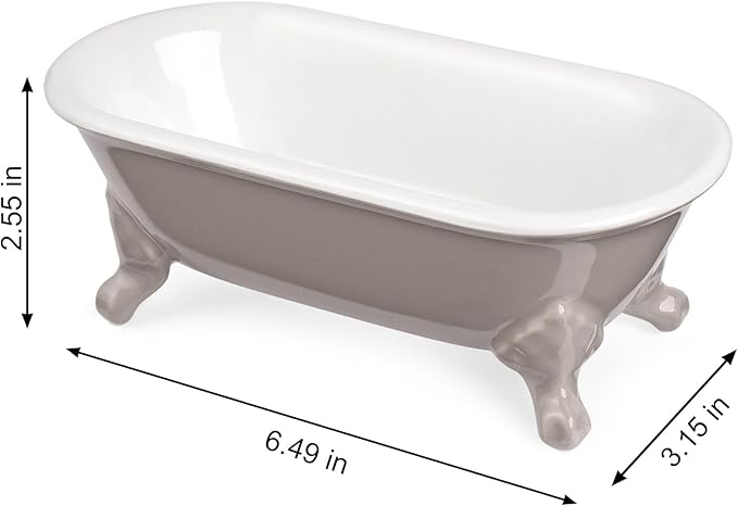 NEWHENGS 6.5" Ceramic Mini Decorative Clawfoot Bathtub Bar Soap Dish, Kitchen Sponge Holder and Shower Tray for Bathroom, 1 Pack(Taupe)