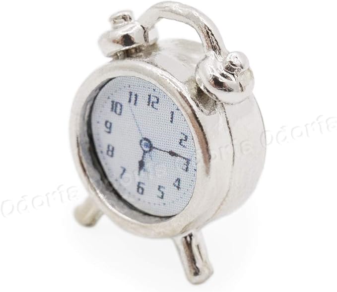 Odoria 1:12 Miniature Alarm Clock Dollhouse Decoration Accessories, Silver