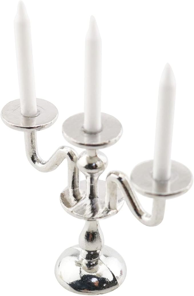 TAODAN 1:12 Dollhouse Miniature Candlesticks Doll Accessories Playing House Scene Model Silver 1/12 Scale Dollhouse Candle Holder
