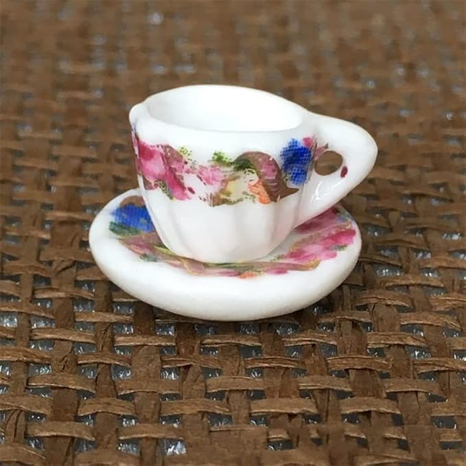 Dollhouse Decoration Accessories, 1:12 Dollhouse Miniature 15 Pcs Porcelain Tea Sets Mini Food Toy Model (I)