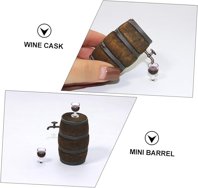 KONTONTY Mini Wooden Beer Barrel with Faucet Miniature Fairy Garden Decor Vintage Small Wine Container Dollhouse Accessories for Creative Home Model Display