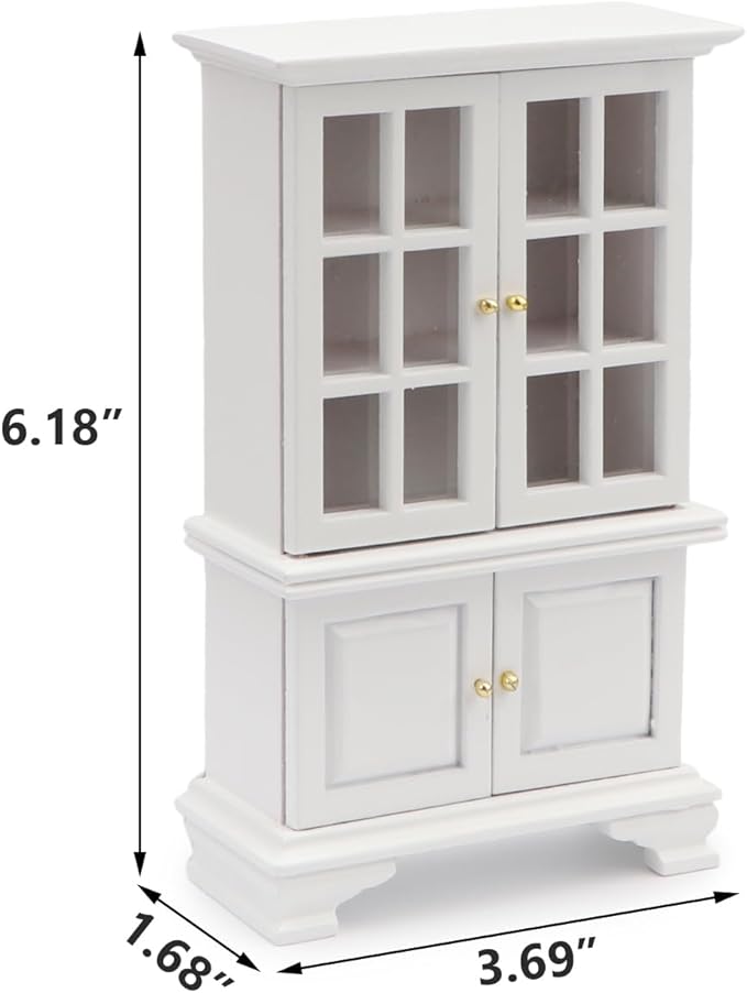 Dollhouse Furniture Cabinet 1:12 Scale Miniature Kitchen Accessories Wooden Cupboard Bookcase Display Shelf for Living Room Decoration (White)
