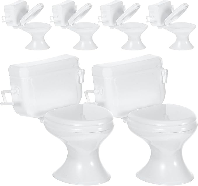 FAVOMOTO 6PCS Mini Toilet Seat Toy, Plastic Doll House Toilet Furniture Bathroom Accessories Decorative for Dollhouse DIY Miniature Landscapes