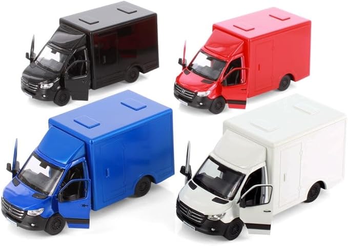 KiNSMART - Mercedes-Benz Sprinter Cargo Van 1:48 O Scale 5" Die Cast Metal Model Toy Van, Pull-Back Action (4 Set Box Truck)