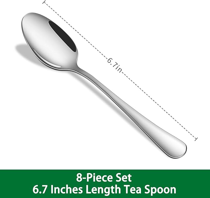 8-Piece 6.7 Inches Stainless Steel Tea Spoon,Durable Dishwasher Safe Teaspoons,Silverware Dessert Spoons For Kitchen,Small Spoons For Restaurant,Hotel