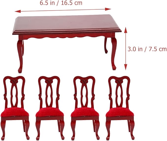 NUOBESTY 5-Piece Miniature Tables and Chairs Set 1/12 Scale Dollhouse Dining Room Furniture for Decoration