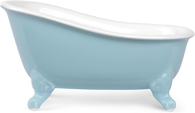 NEWHENGS 6.1" Vintage Ceramic Mini Decorative Clawfoot Bathtub Bar Soap Dish, Kitchen Sponge Holder and Shower Tray for Bathroom, 1 Pack (Baby Blue)