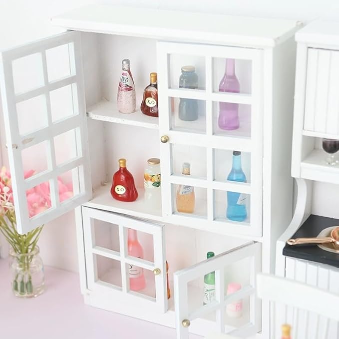 Dollhouse Decoration Accessories,1:12 Dollhouse Furniture Miniature Bookshelf Cabinet Living Room Pretend Toy