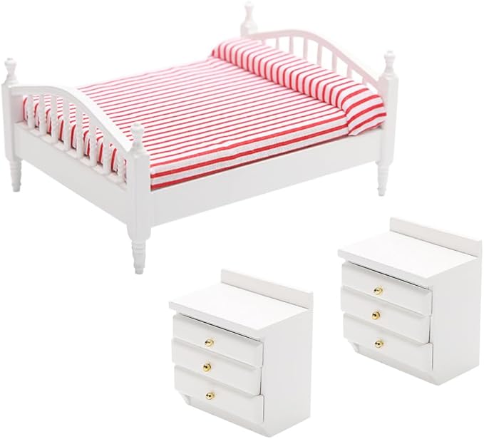 Totority Miniature Furniture Pink Double Bed Synthetic Material 1: 12 Dollhouse Furniture Baby Doll Accessories Set for Decoration Kids Room