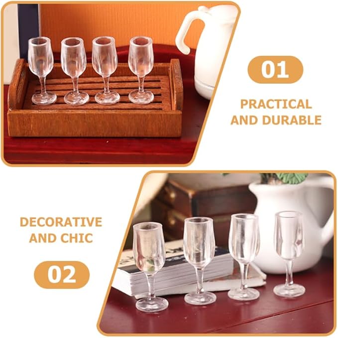 Toddmomy Set of 20 Miniature Wine Glasses: Dollhouse Miniatures for Doll House Decor, Micro Landscape, and Furniture Display
